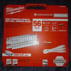 Milwaukee 56 PC 3/8" metric & same ratchet & sockets with four flat sidesl