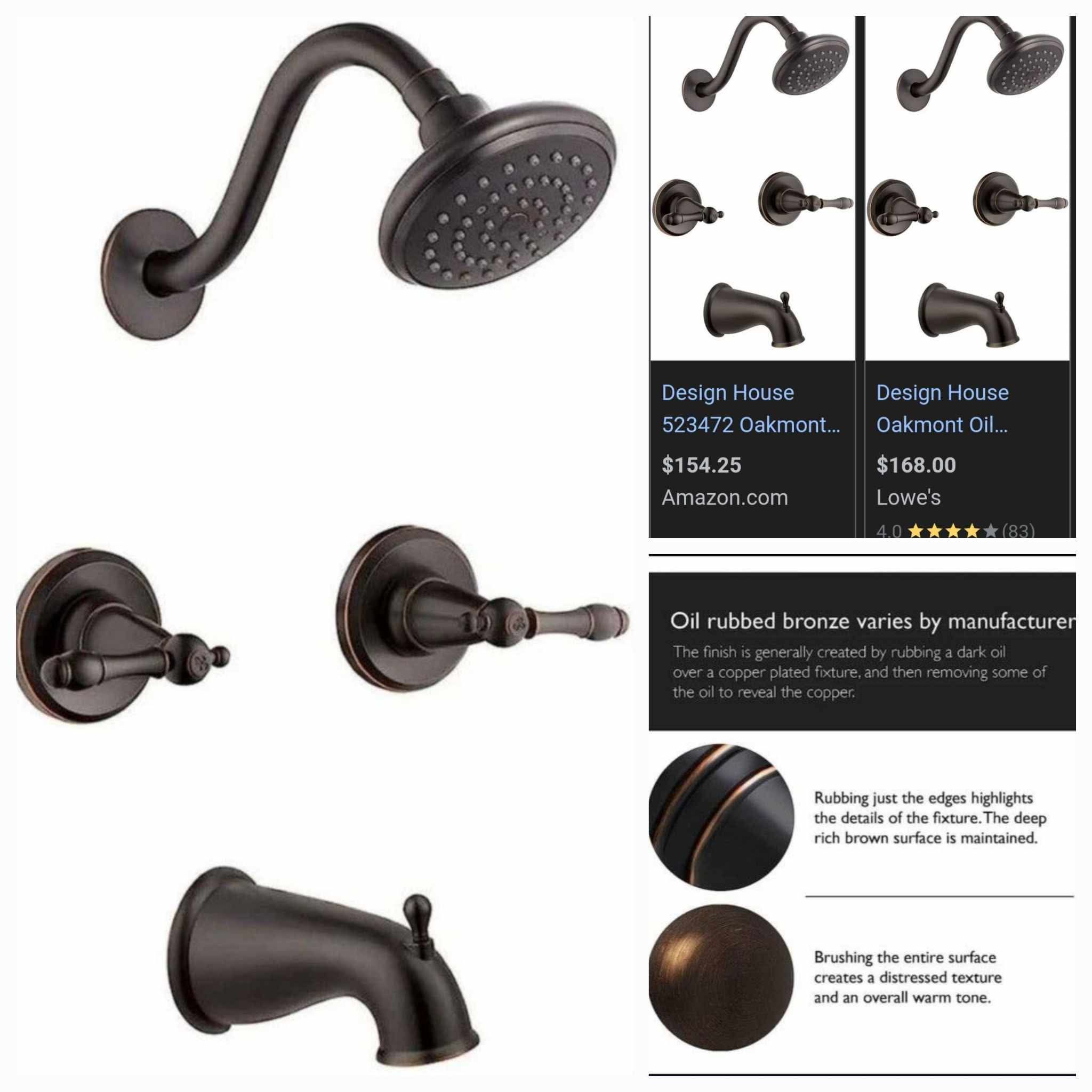 3315: New Design House 523472 Oakmont Classic Bath and Shower Trim with Single-Function Shower Head, 2-Handle Faucet and Valve for Bathroom, Oil Rubbe