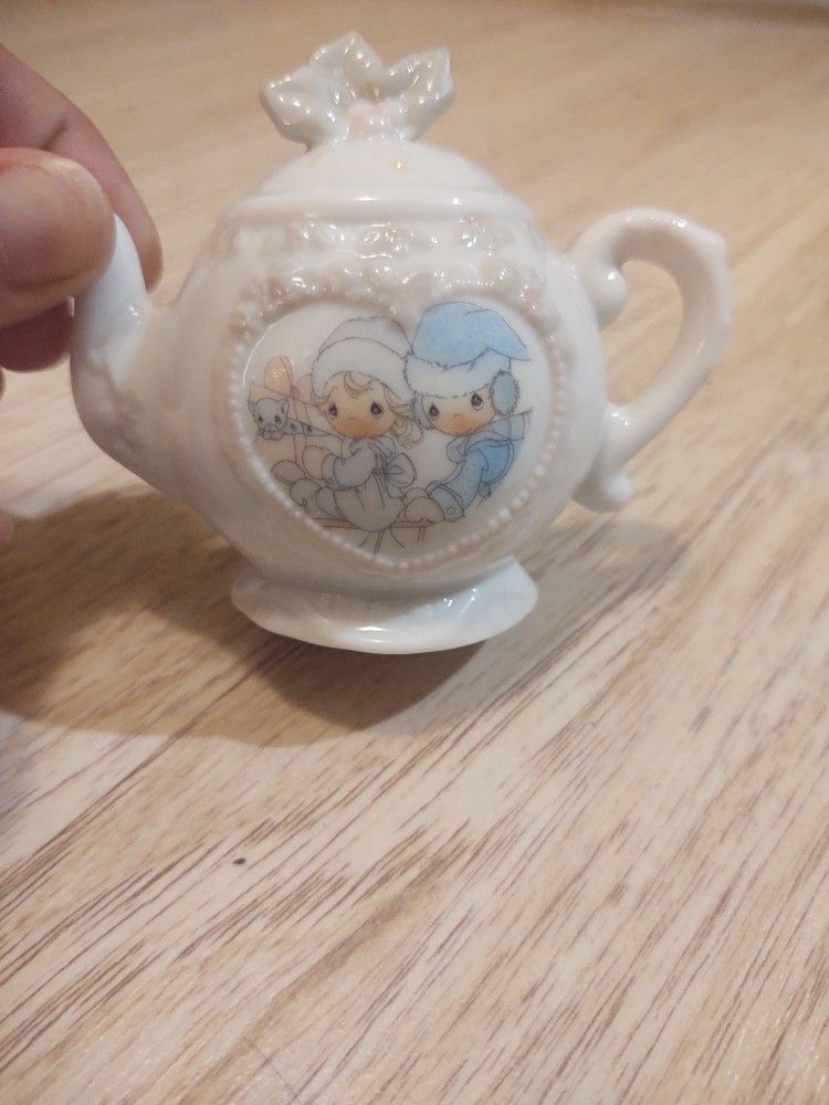 1994 Precious Moments Porcelain Ornament Teapot "Sharing the Season Together