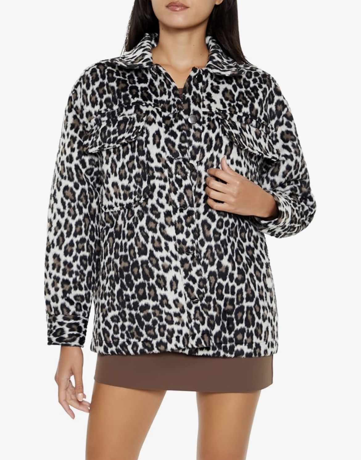 Forever 21 womens Faux Suede Leopard Print Jacket