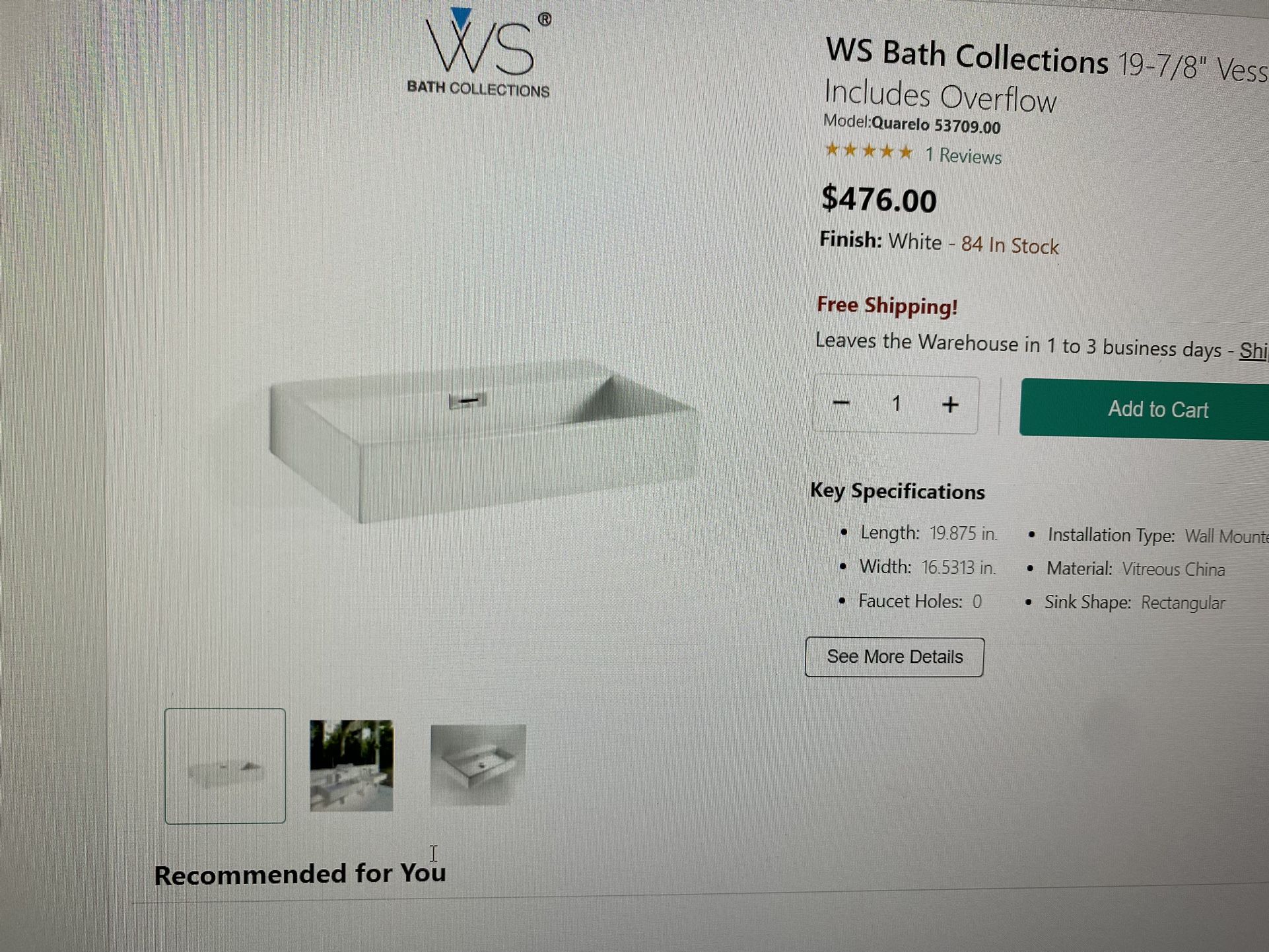Brand New In Box Floating Vanity Sink From Fergusons