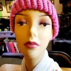 PINK AND WHITE HANDMADE BEANIE 