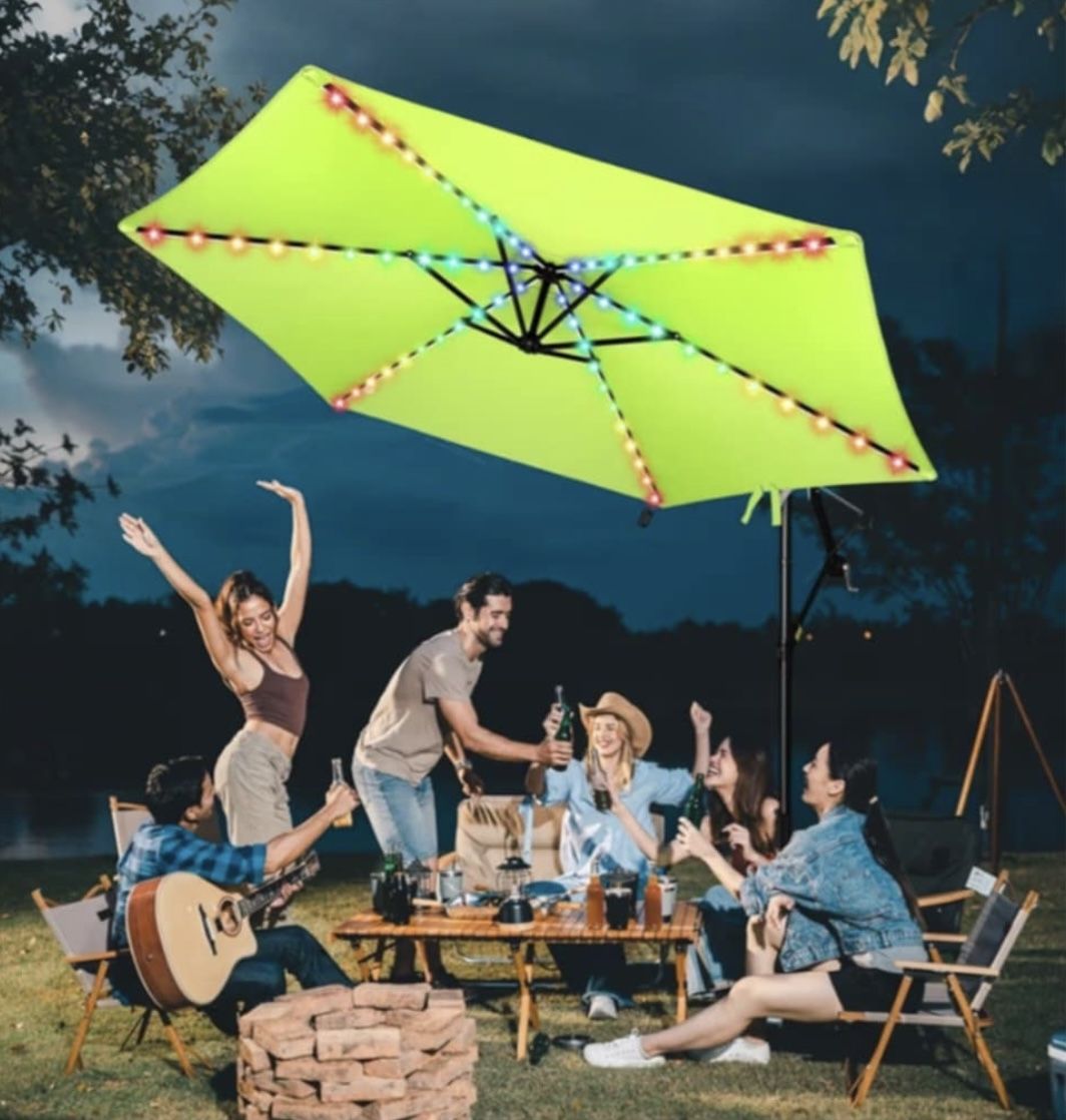 Brand New 10 Foot Outdoor Umbrella With Solar LED Lighting