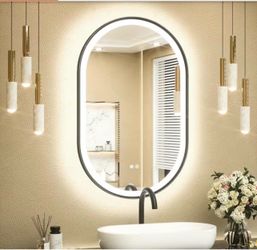 KeonJinn 20 in. W x 32 in. H Novelty Framed Bathroom Mirrors Wall Mount LED Bathroom Vanity Mirror in Black