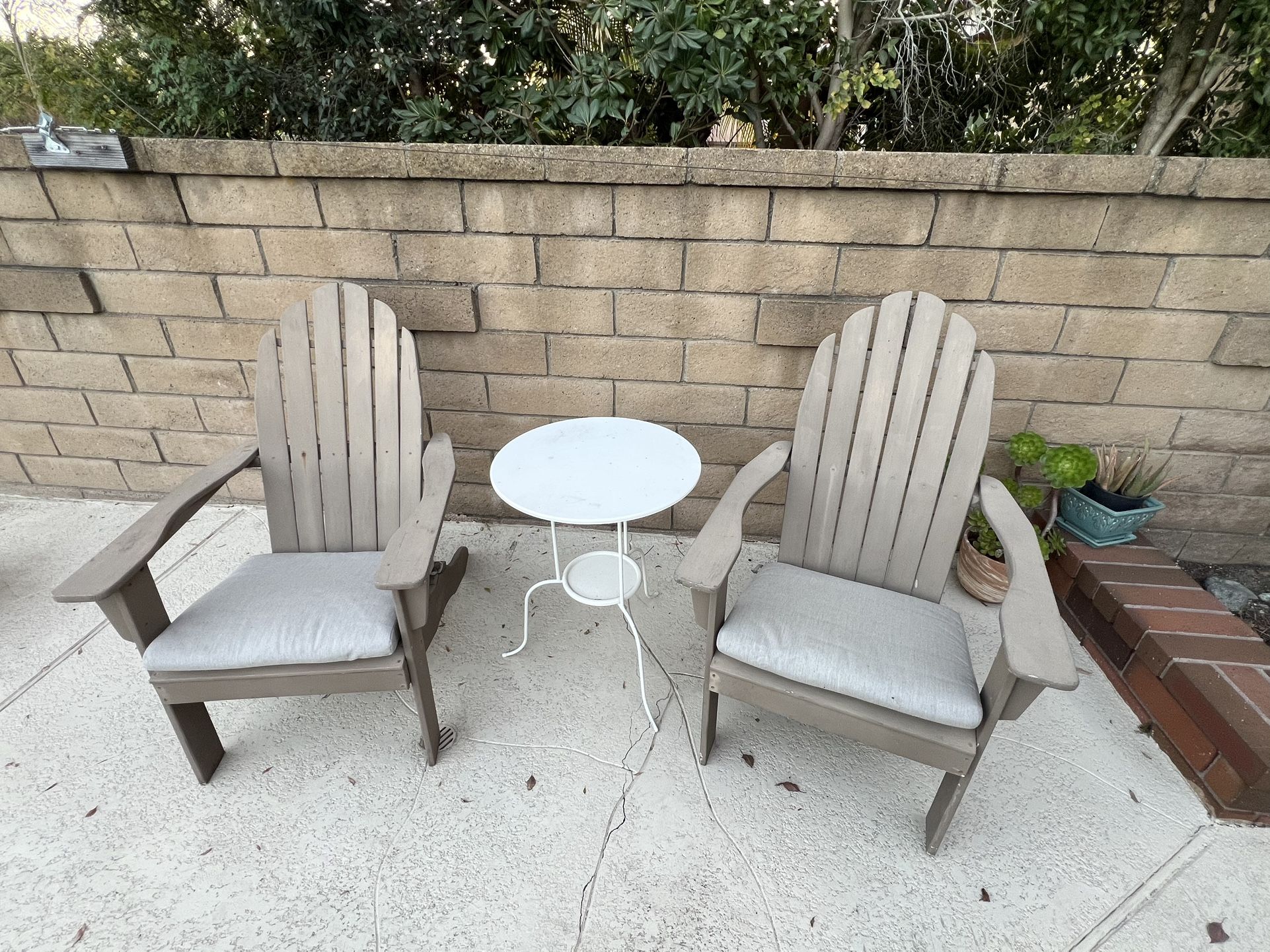 2 Beige WOOD Adirondack Chairs with cushions