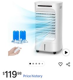  Evaporative Air Cooler, Portable Cooling Fan & Humidifier with Remote, 15H Timer, 63° Oscillation, 3 Modes, 3 Speeds, 2.6 Gal Water Tank, LED Display