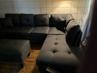 Gray Sectional Sofa with double cup holder and Ottoman storage