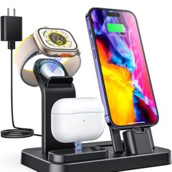 RJR Updated 3 in 1 Charging Station for Apple Devices, Self Adjusting Charging Dock for iWatch 9 8 7 6 SE 5 4 3 2 1, 