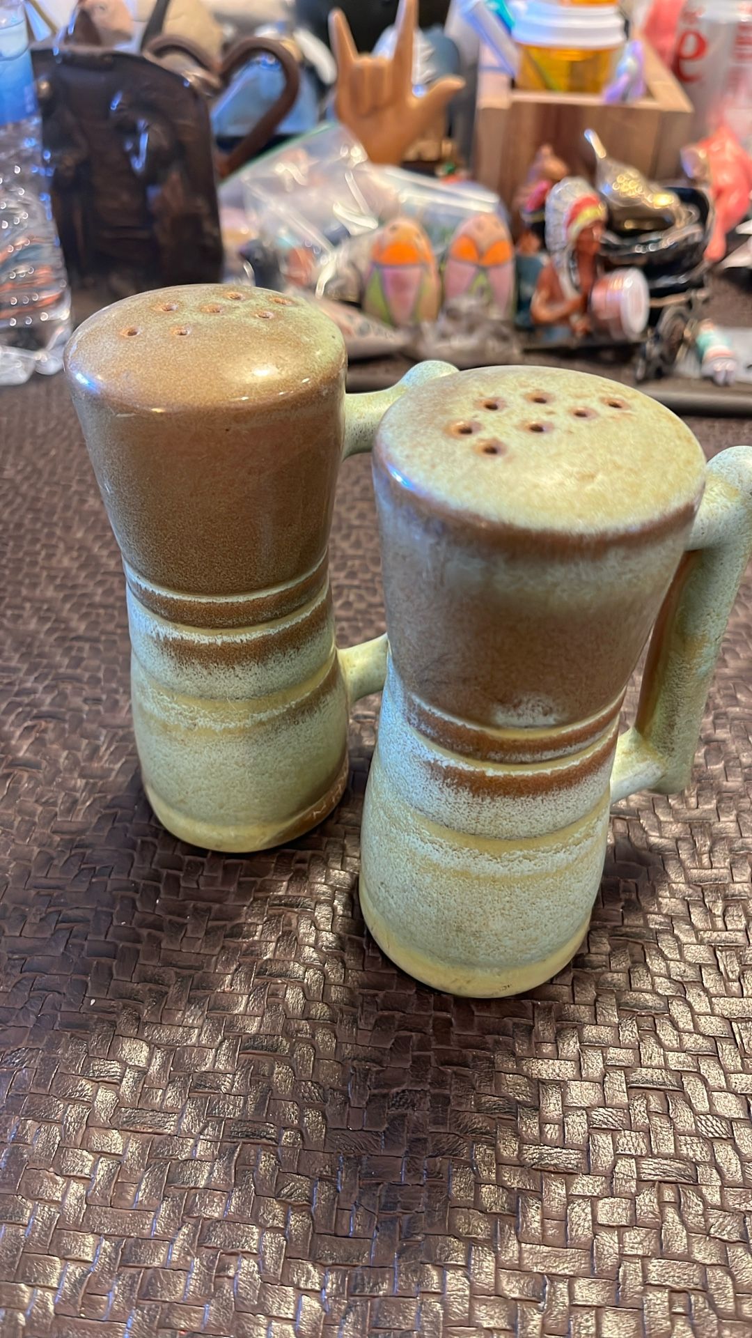Frankoma Green/Brown Pottery Salt and Pepper Shaker Set