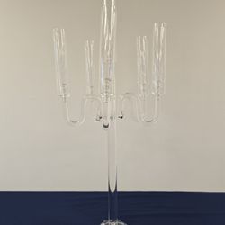 11-Acrylic Candleabra- Holds 5 Candles With Hurricane Shade