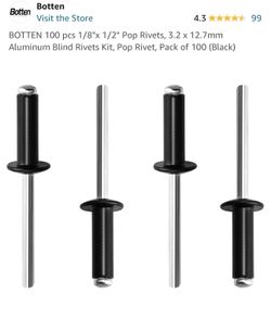 BOTTEN 100 pcs 1/8"x 1/2" Pop Rivets, 3.2 x 12.7mm Aluminum Blind Rivets Kit, Pop Rivet, Pack of 100 (Black)