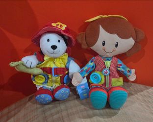 Set of 2 Lear to Dress Activity Plush Dolls 12" & 14" toys