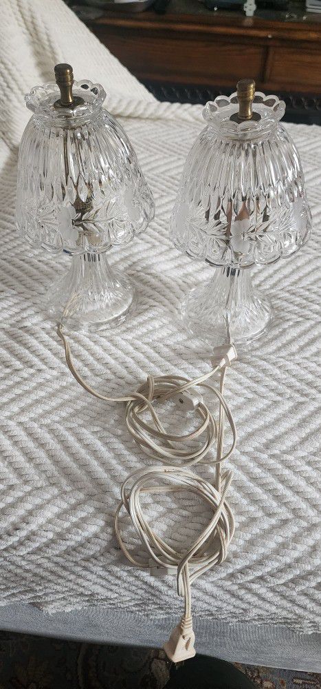 Pair Of Princess House Lamp Heritage Romance Collection Cut Crystal Electric VTG
