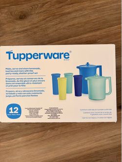 Tupperware Heritage 2 Pitcher Set with 4-16 oz Tumbler Cups-Blue and Green