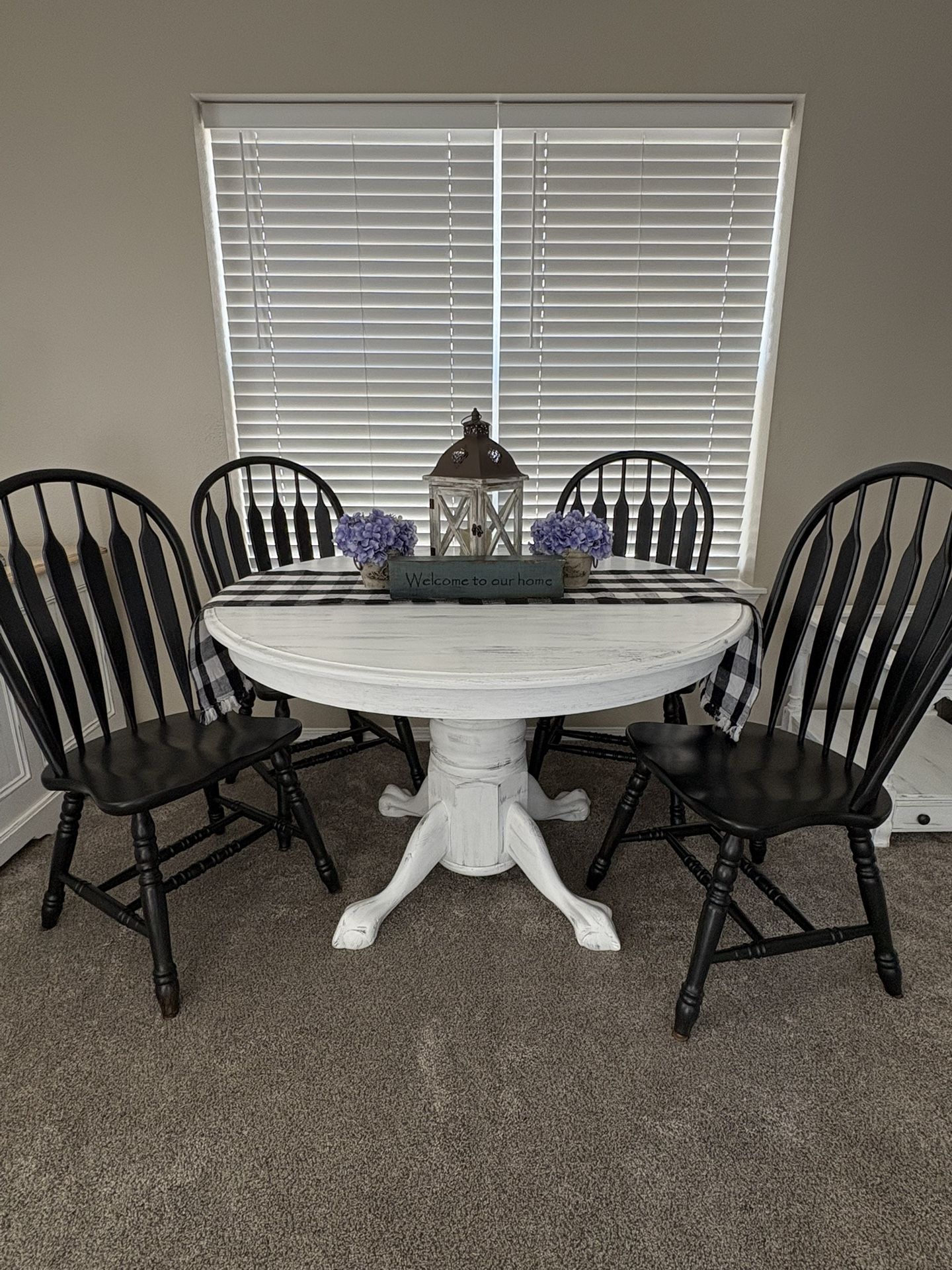 Custom Finished Rustic Farmhouse Dining Table. W. / 4 Chairs 