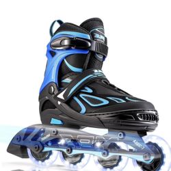 2PM SPORTS Vinal Girls Adjustable Flashing Inline Skates, All Wheels Light Up, Fun Illuminating Skates for Kids Men Adult Women and Boys (Medium - Big