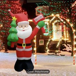6ft Inflatable Santa with Christmas Tree, LED Rotating Lights, Outdoor Yard Garden Decor, Festive Holiday Display, Power Operated, US Plug, Polyester
