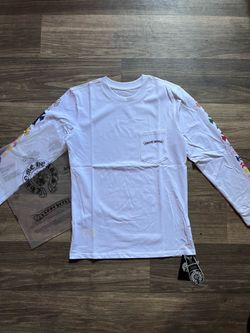 Chrome Hearts white long sleeve with multicolored crosses.
