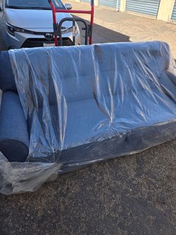 Blue Fabric Two-Seat Sofa