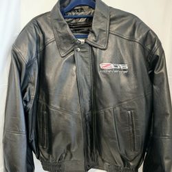 Vgt Corvette Z06 Men's Black Genuine Leather Zip Up Bomber Racing Jacket Size L