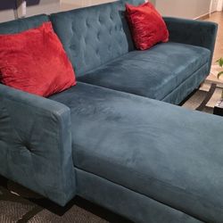 Turquoise Velvet Sectional Sofa Futos With Storage Under The Chaise Good Conditions Moving Can't Take It 