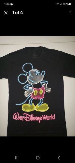 Disney Resorts Black Neon Colored Graphic Short Sleeve Mickey Mouse t shirt  size small