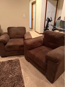 2 Brown Microfiber Living Room Chairs (Matching Pair)