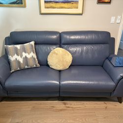 Living Spaces Moana 84” Leather Reclining Sofa W/ Dual USB