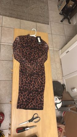 Leopard Print Long Sleeve Midi Dress