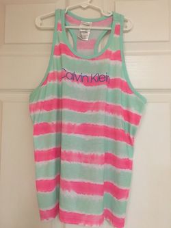 Calvin Klein Racer Back Tank Top Striped Pink And Mint Green Large (10-12)