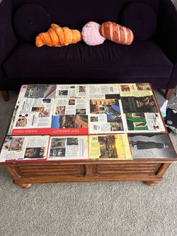 French Newspaper Decoupaged Coffee Table/ Storage