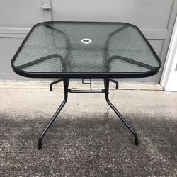 Patio Table Square Tempered Glass With Umbrella Hole 