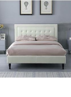 New in box king bed frame light beige color