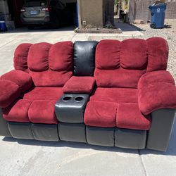 FREE Red Plush Sofa Couch Microfiber Recliners Cupholders