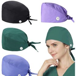 4 Pcs Working Cap with Buttons for Women Men,