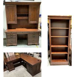 Aspenhome Cherry L-shaped Desk w/ Credenza & Hutch & Bookcase