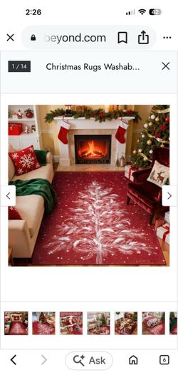 Christmas Area Rug Xmas Tree Snowflake Waterproof Mat Non-Slip Holiday Decor Rug for Living Room