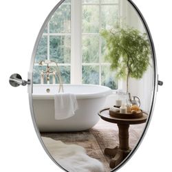 Brand New ANDY STAR 24x32” Brushed Nickel Oval Pivot Mirror