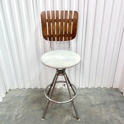 Refinished Mid Century Wood & Chrome Vintage Kitchen Bar Stool Chair 
