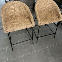 Two Rattan Bar Stools - Barely Used