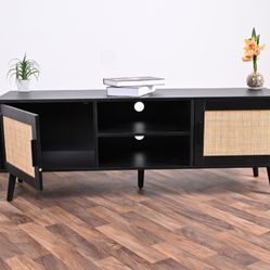 BRAND NEW 
55" Bohemian Rattan TV Stand with 2 Cabinets + 2 Open Shelves,Waterproof
Black/Tan