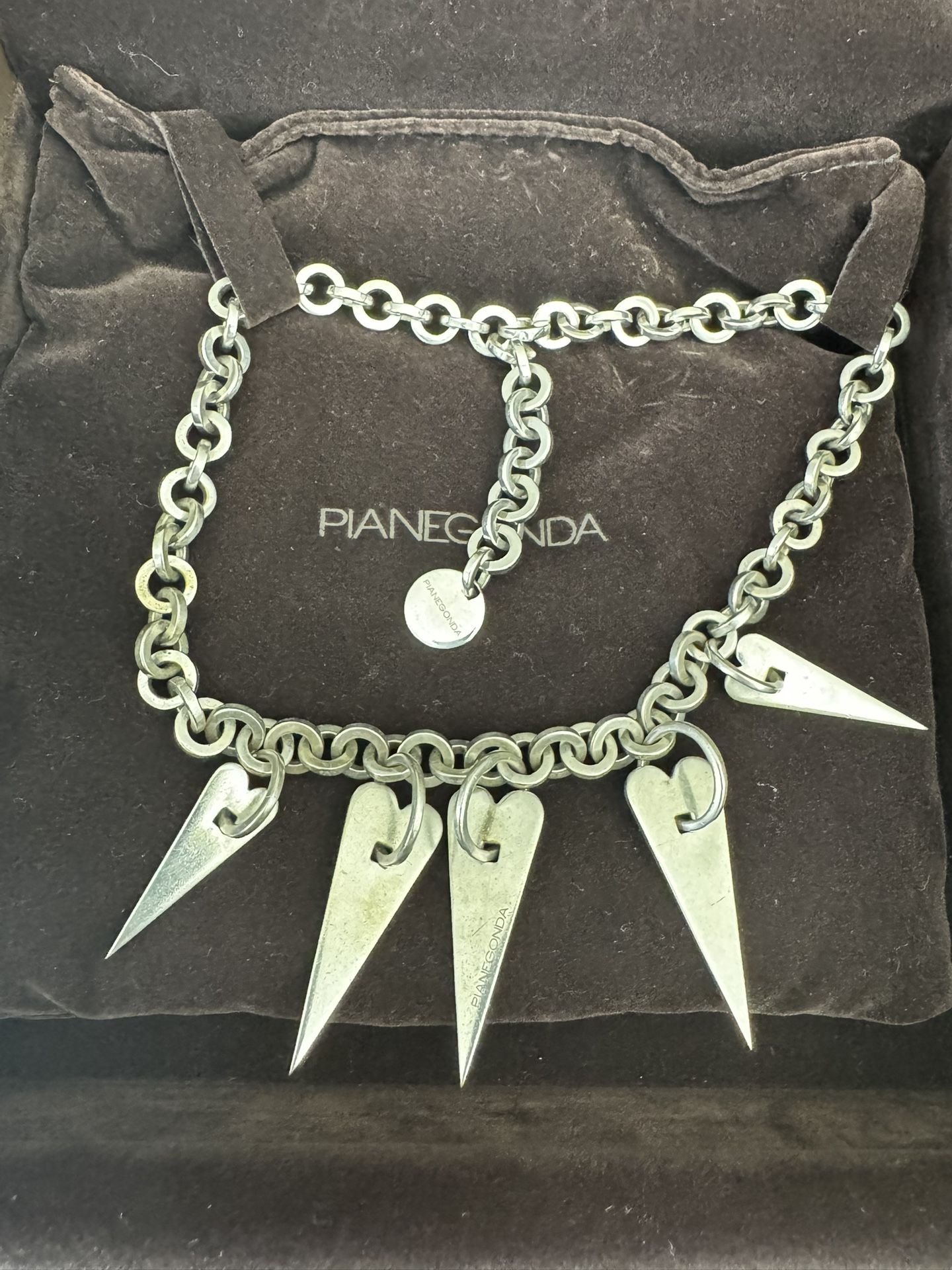 VINTAGE PIANEGONDA HEART NECKLACE Sterling Silver "Love Sick" 5 Heart Chain Link Necklac