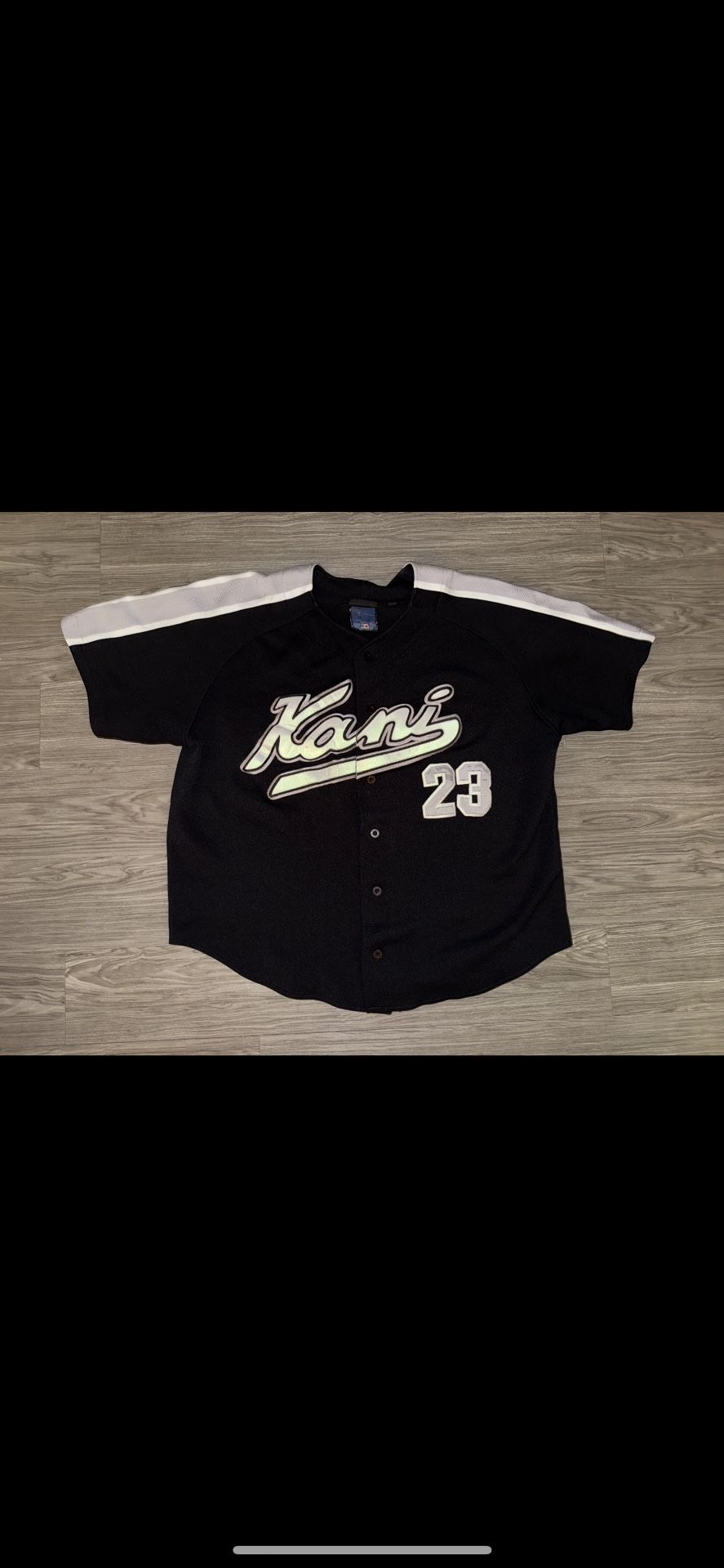 Vintage 90’s Karl Kani Black Silver Jersey XXL Hip Hop Rap Button Up 23
