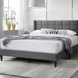 Queen Size Grey Bed W Orthopedic Mattress 