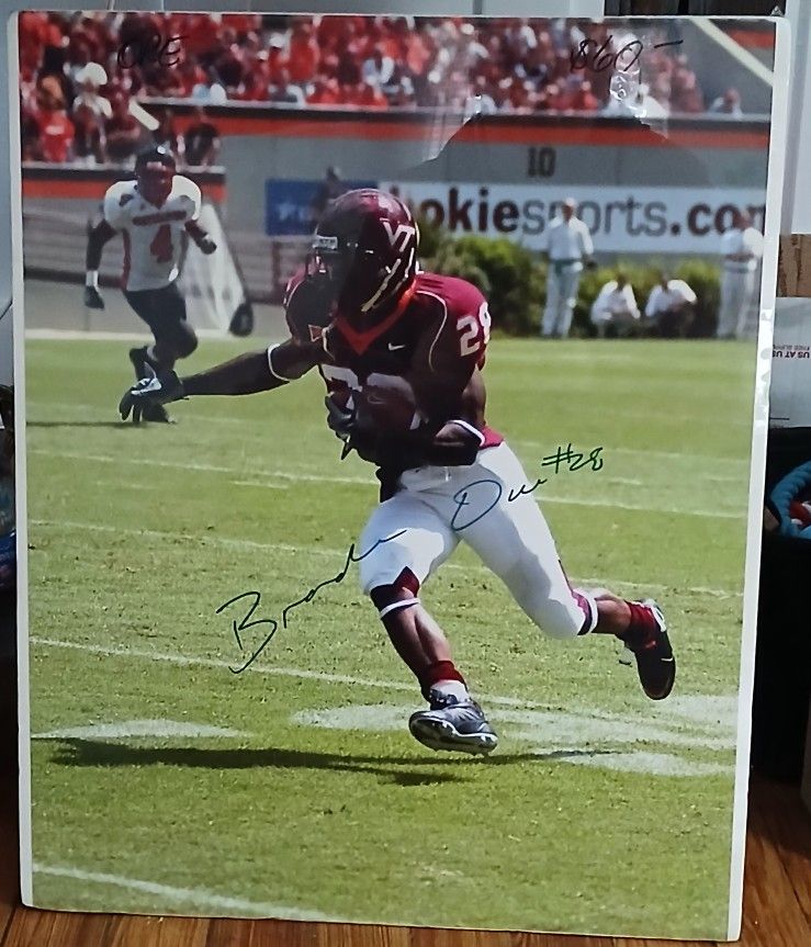 Virginia Tech Autographed Branden Ore 16×20  Colorful Pic with COA on back