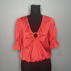 Express Red Blouse with Ring Accent