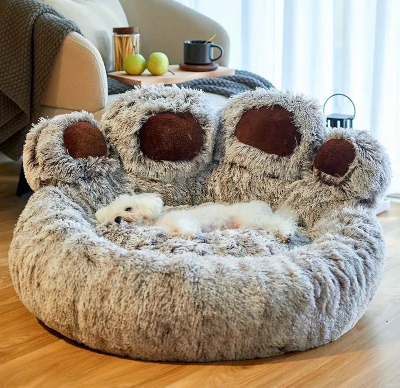 New Cute Fluffy Dog paw Bed