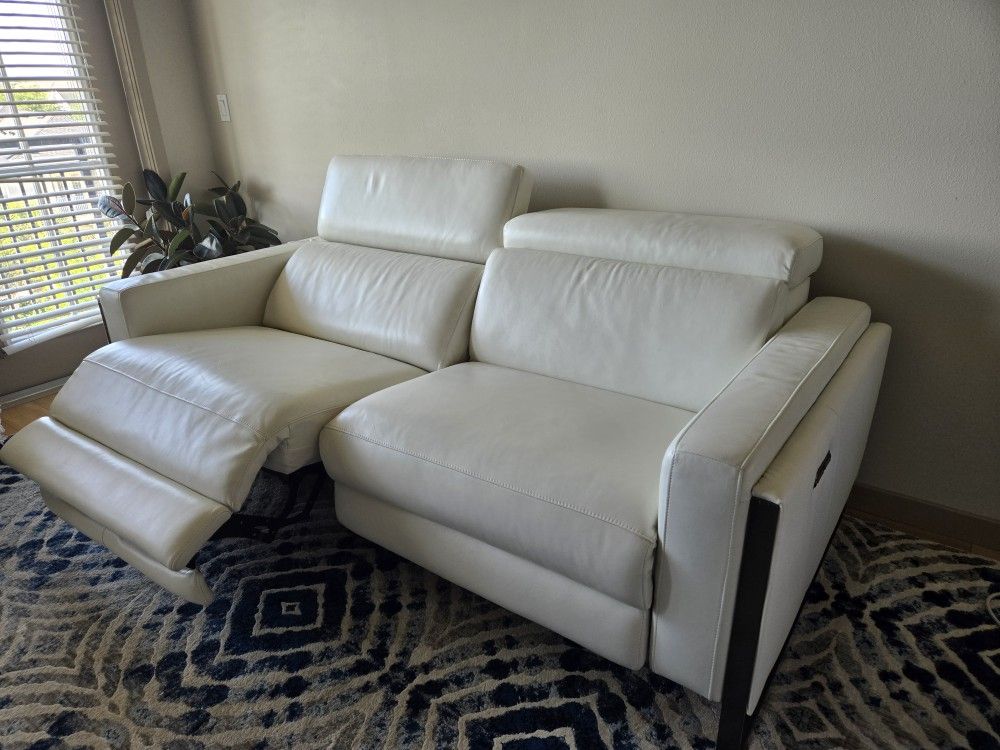 White Leather Reclining Sofa