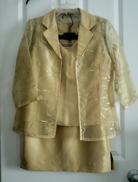 3 Piece Dress Set, Skirt, Tank, Jacket, Golden Color Size M