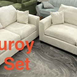 New Beige Corduroy Sofa and Loveseat Set (Finance and Delivery)